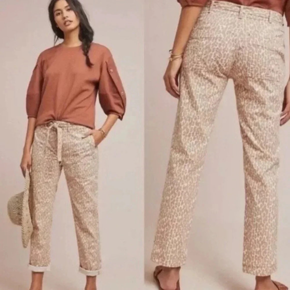 Anthropologie Wanderer Cropped Utility Pants Animal Print Size 27 - Picture 1 of 13